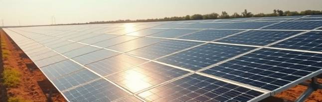 PVC renewable energy, hopeful, harnessing solar power, photorealistic, solar farm with PVC panels, highly detailed, sunlight glinting off solar surfaces, 8k clarity, earthy browns and greens, natural sunlight, shot with a Canon RF 24-105mm F4 L IS USM lens.