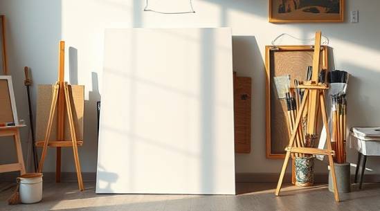 Innovative foam board, inquisitive, leaning against a studio wall with artist supplies, photorealistic, amidst easels and paintbrushes, highly detailed, shadows casting on the surface, pastel hues, indoor ambient lighting, shot with an 85mm lens.