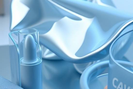 sleek PVC material, smooth expression, encasing a product, photorealistic, retail packaging display, highly detailed, light scattering effects, realistic materials, silver and blue hues, studio lighting, shot with a macro lens.