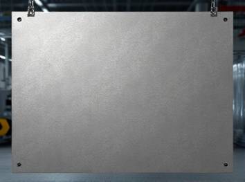 textured PVC surface, industrial expression, serving as a panel, photorealistic, factory production line background, highly detailed, interacting with shadows, surface irregularities, metallic gray, low-key lighting, shot with a wide-angle lens.
