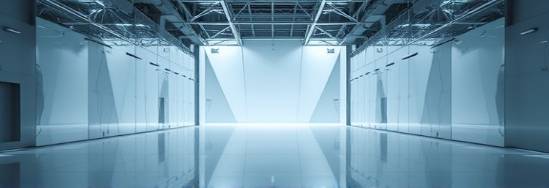 dynamic PVC panels, futuristic, dynamically arranged in a spacious hall, photorealistic, reflecting industrial aesthetics, highly detailed, angular light play, metallic sheen, bright white highlights, artificial lighting, shot with a 24mm lens